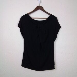 Banana Republic Black‎ Knit Top Small Cap Sleeve Twist Front Minimalist Stretch